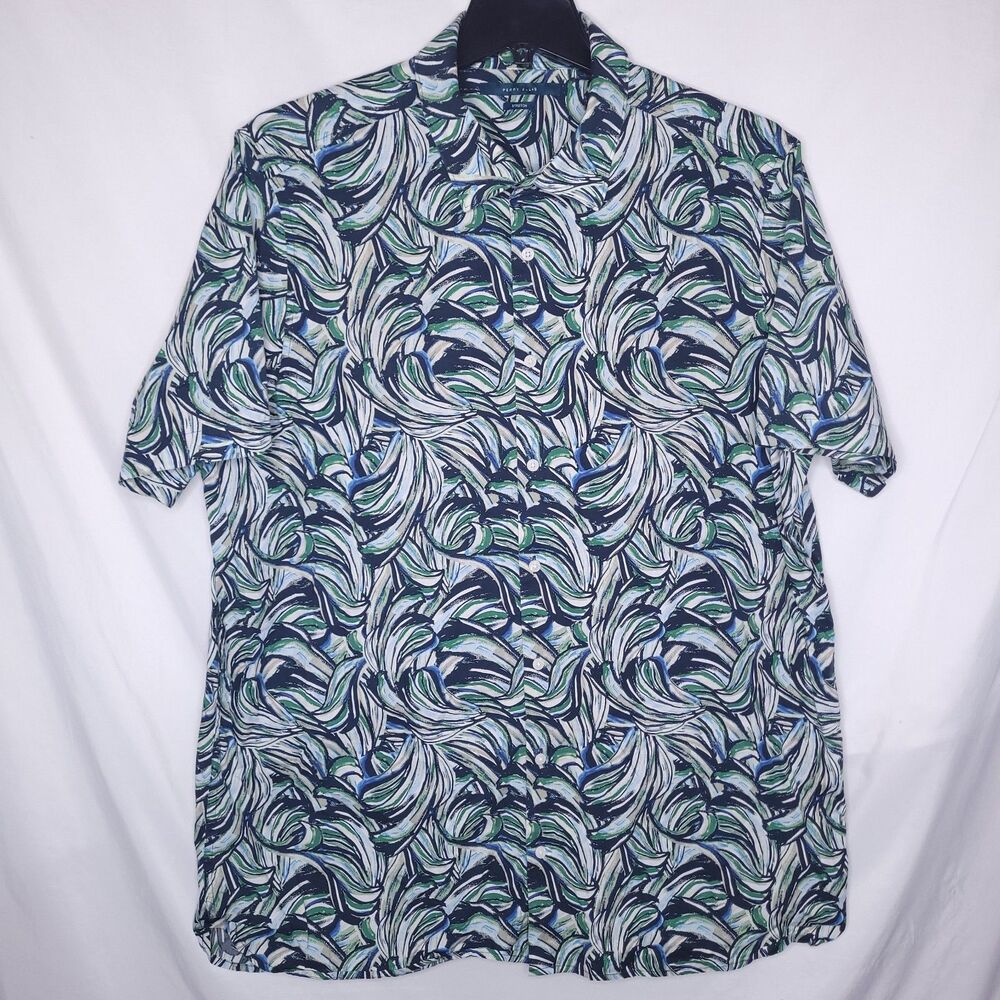 Perry Ellis Shirt Mens 2XLT Floral Green, Blue Verdant